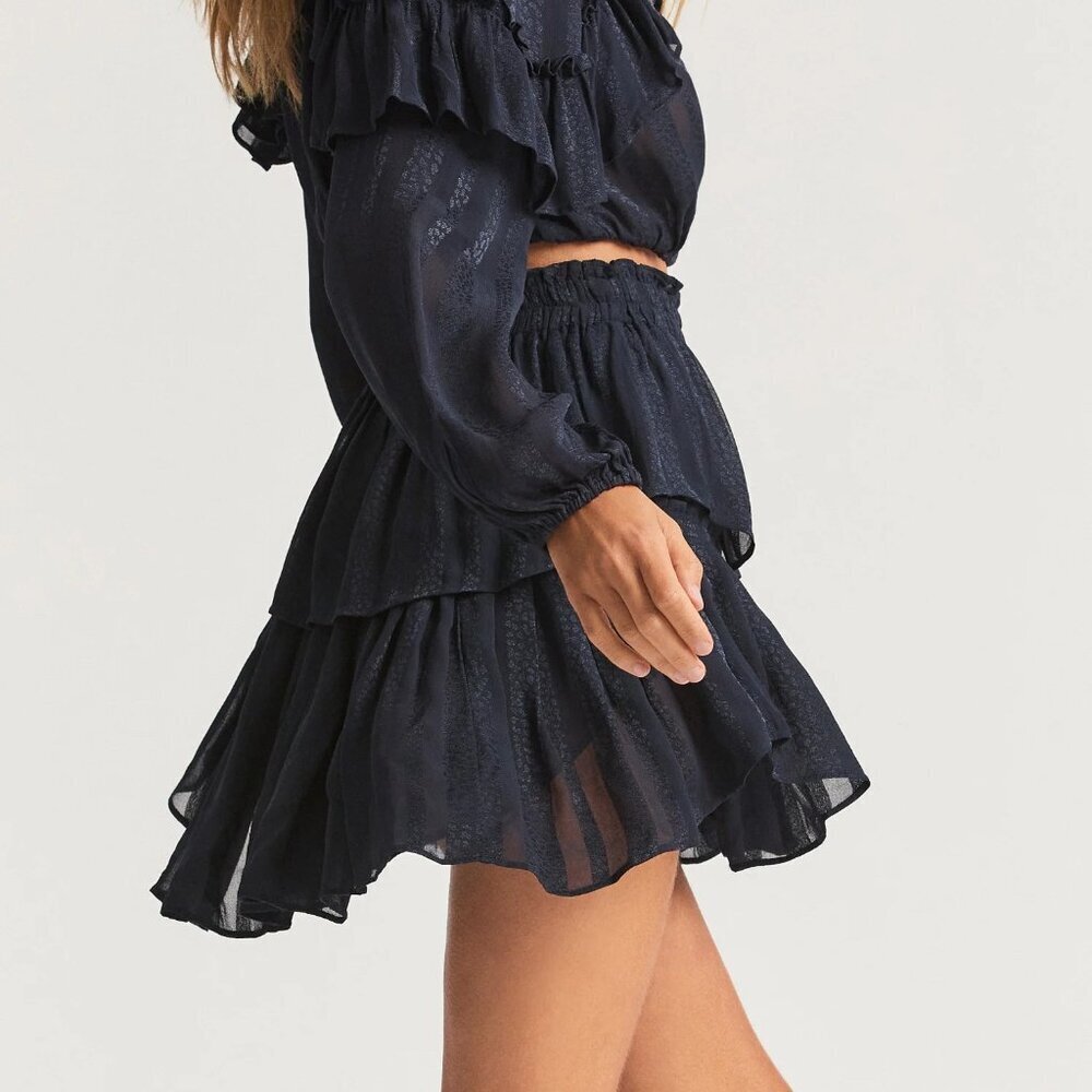 LoveShackFancy size XL Ruffled Mini Skirt Navy Midnight Blue NWT - Picture 1 of 9